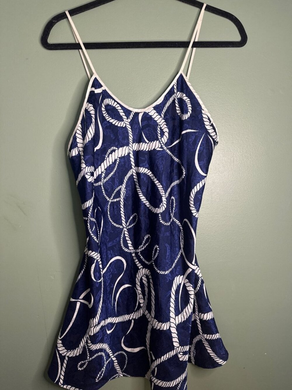 Vintage Val Mode Lingerie Rope Print Romper Blue White Nautical USA bride
